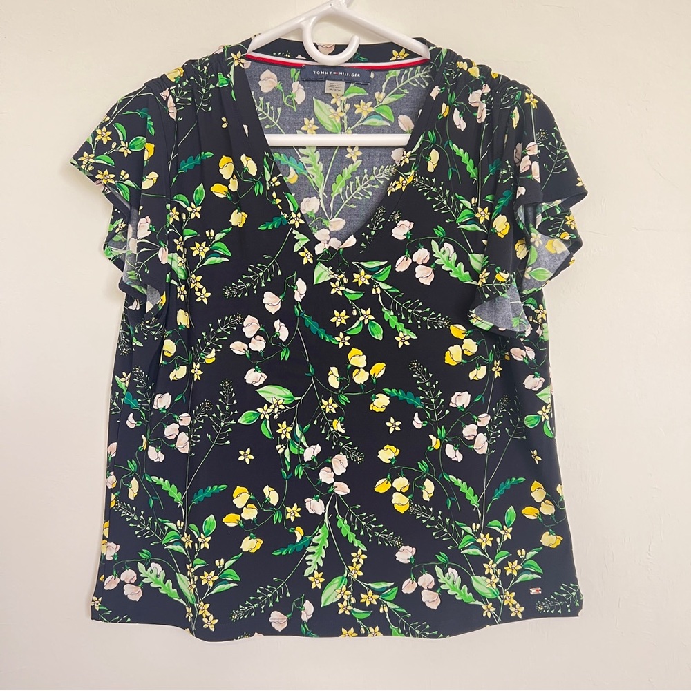 Tommy Hilfiger Black Floral Tee Blouse